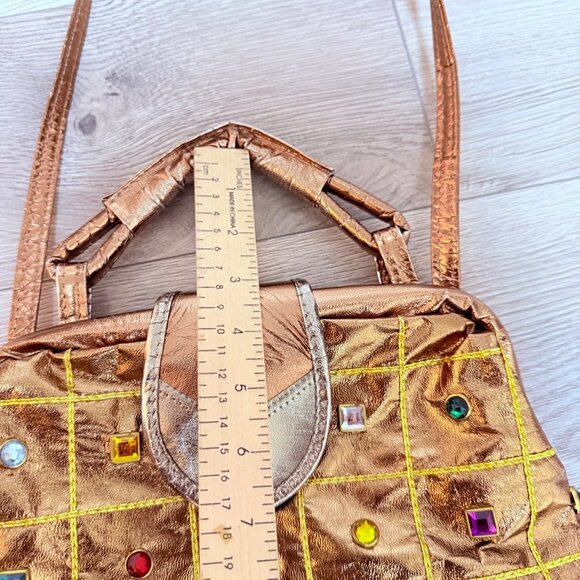 Vintage Baikal Gold Metallic Purse Retro Rhinestone Jewel Handbag Glam Party Bag - Picture 16 of 16